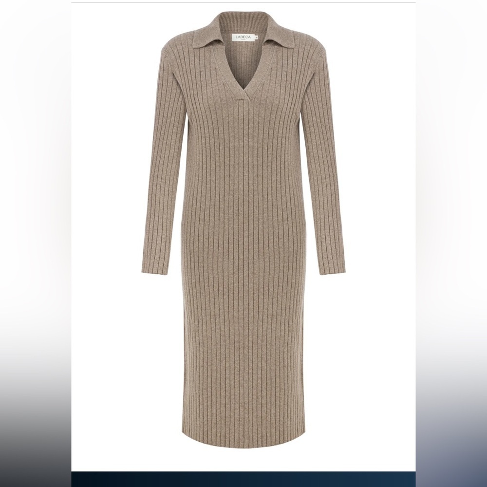 Vince Naomi Coffee V Neck Cashmere Blend Long Sleeve Midi Dress Size Medium